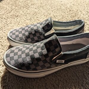 Vans Black and Gray Checkered Slip-On Sneakers